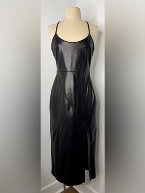 Zara: Black Faux Leather Midi Dress
